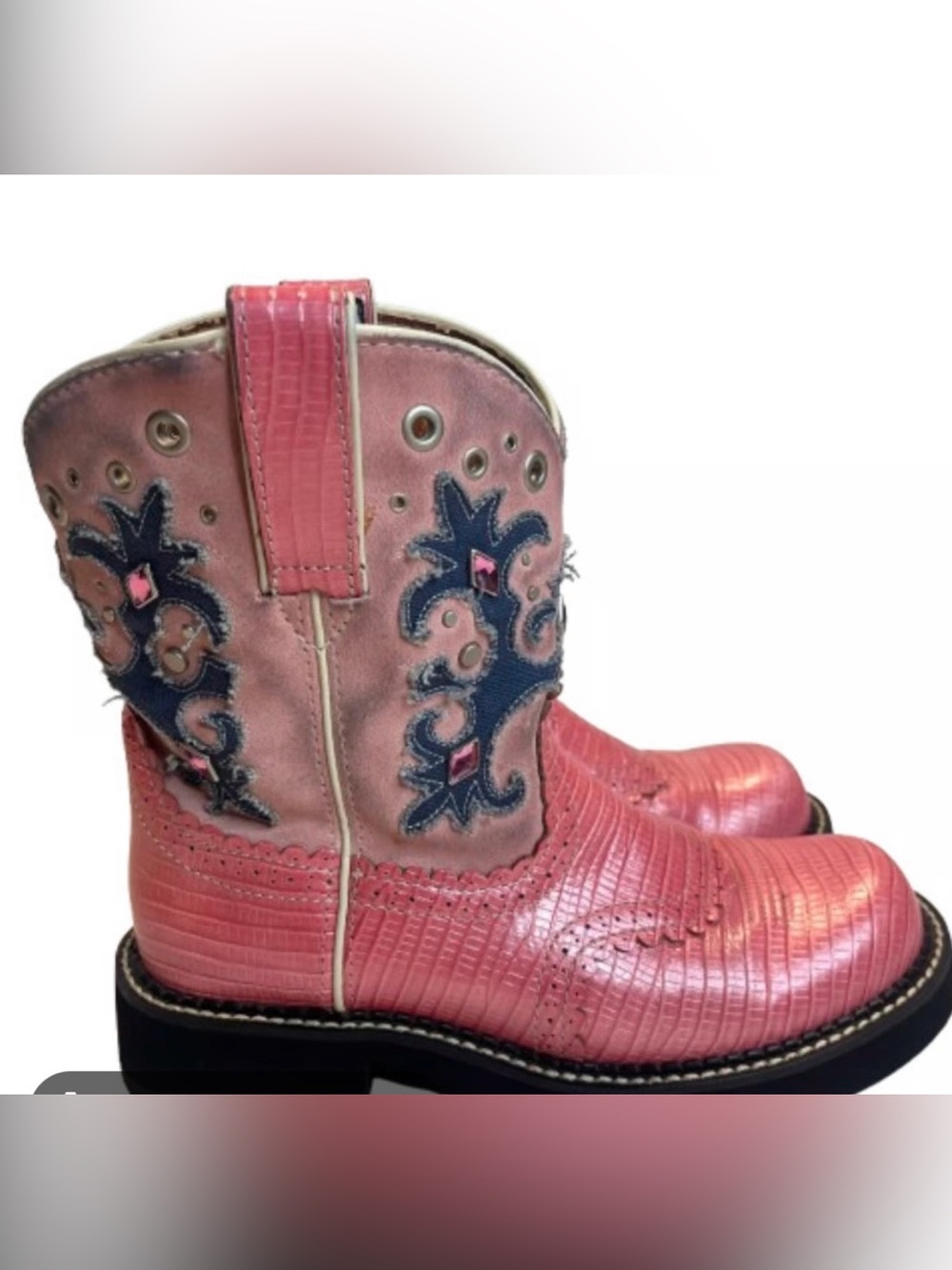 RARE FIND! Ariat Fat Baby Women's 8 Embroidered Cowgirl Boots Fuchsia Pink Bling